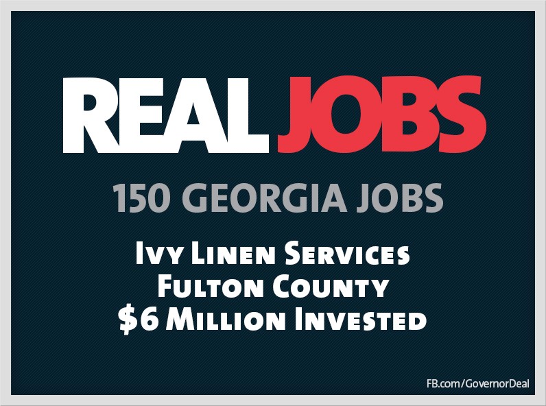 Gov. Nathan Deal Ivy Linen Services to Create 150 Jobs in Fulton