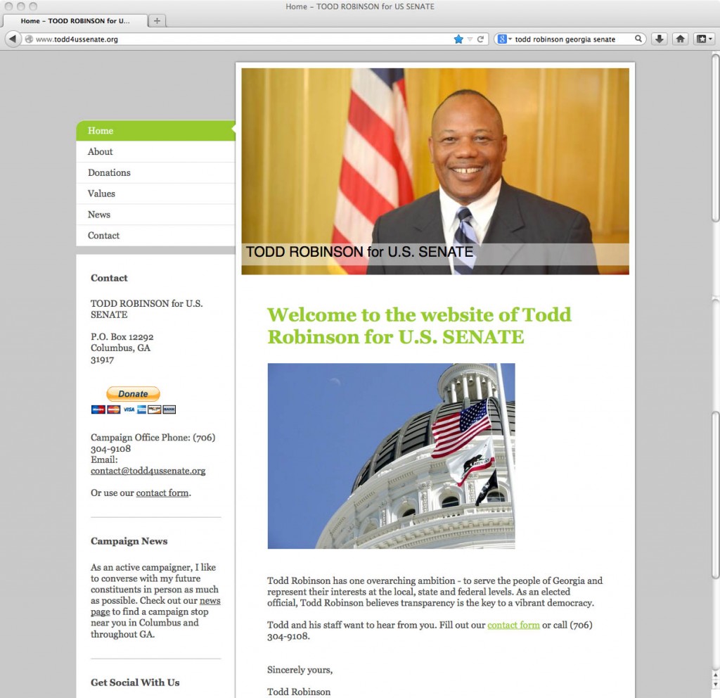 Todd Robinson US Senate Georgia Website Fail
