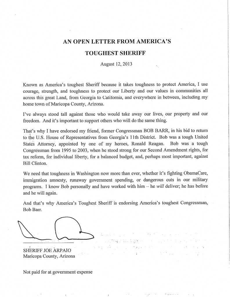 Sheriff Arpaio Endorsement