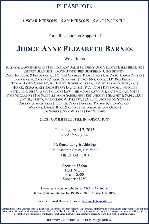 Judge Barnes Fundraiser Invite