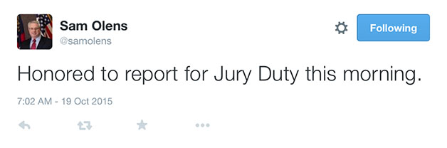 Sam Olens Twitter Jury Duty